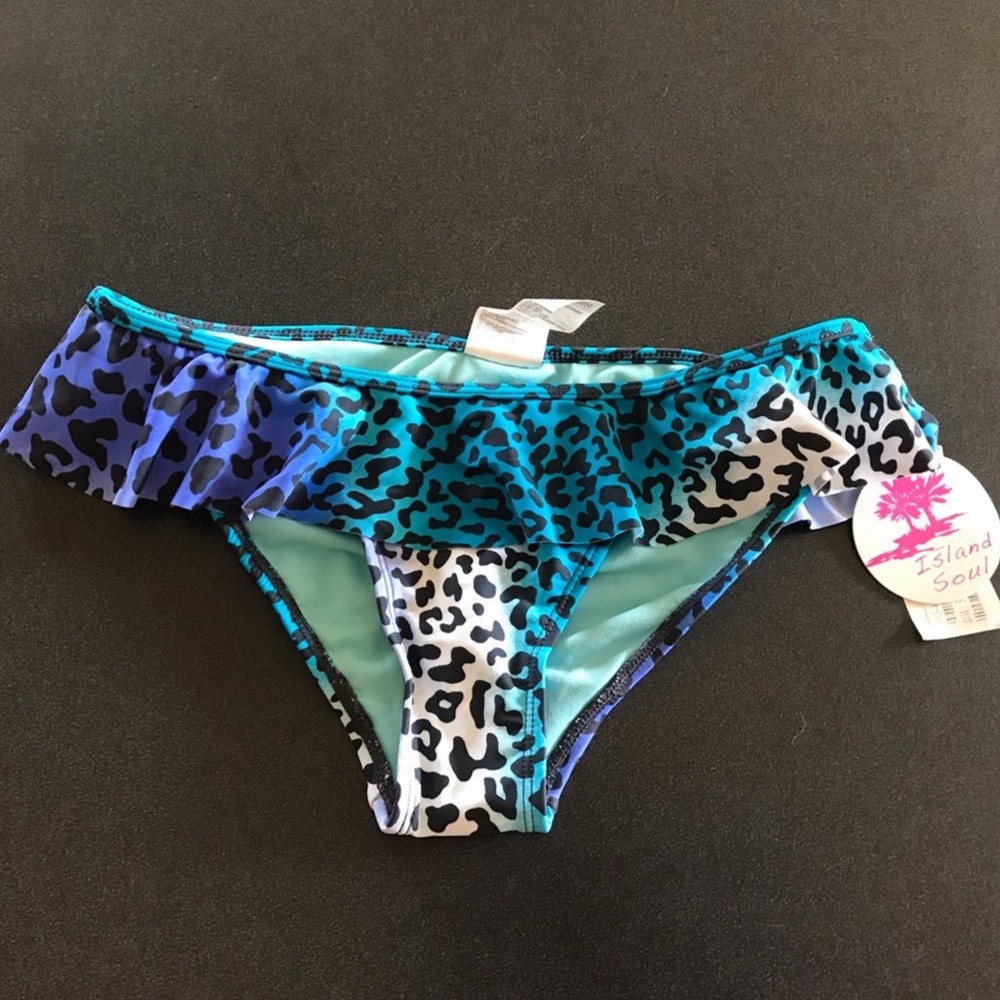 Island Soul animal print ruffle bikini bottoms Low Rise Size Small